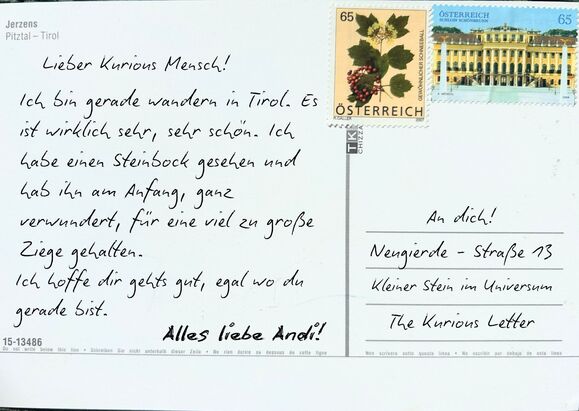 Rückseite einer handgeschriebenen Postkarte von Andi aus Tirol